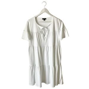 J. Crew Tiered White Cotton Jersey Mini Dress Size Large